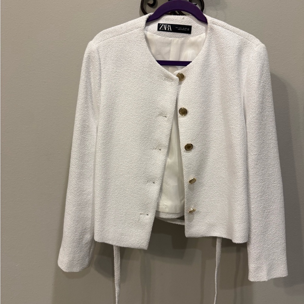Zara Women's Cream Textured Blazer